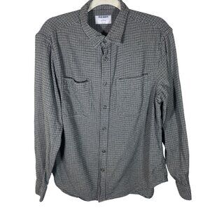 Old Navy Double Brushed Houndstooth Flannel Button Up Shirt Men L Gray Minimal